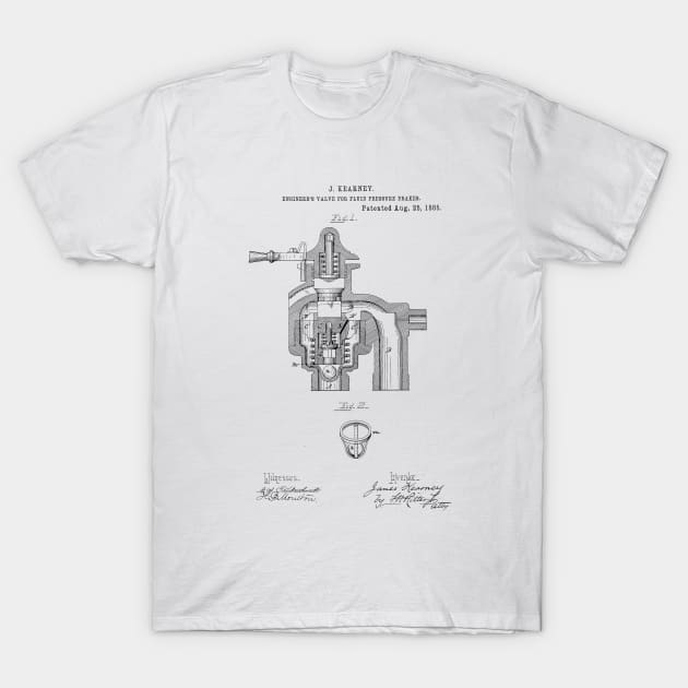 Engineer’s Valve for Fluid Pressure Brakes Vintage Patent Hand Drawing T-Shirt by TheYoungDesigns